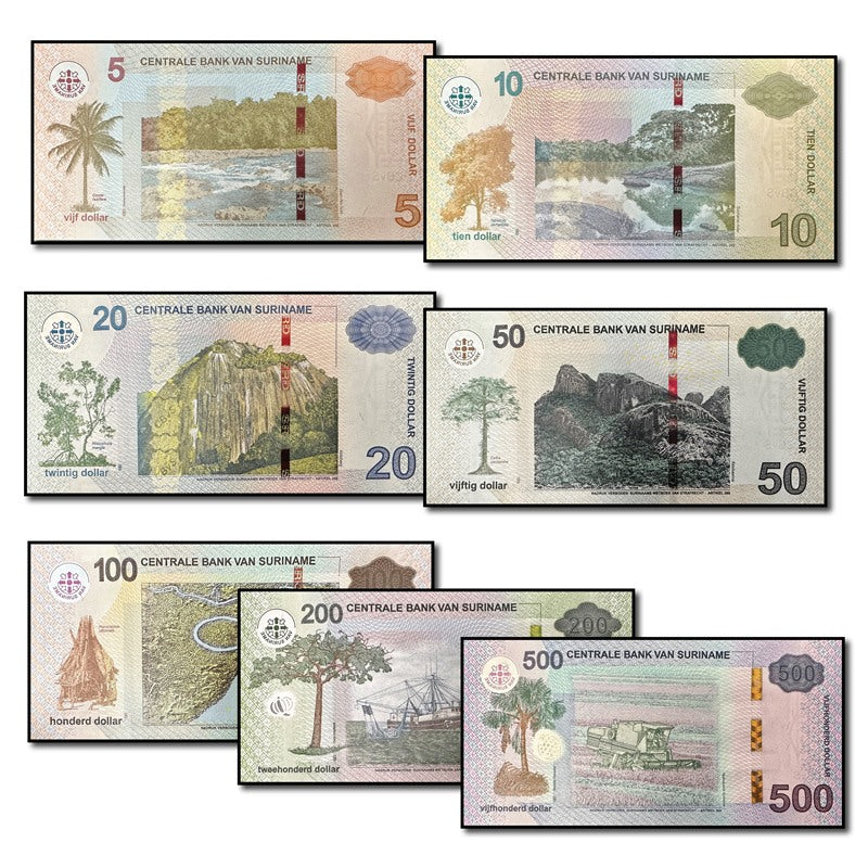 Suriname 2012-2024 5-500 Dollars P.162-166b CFU Set of 7