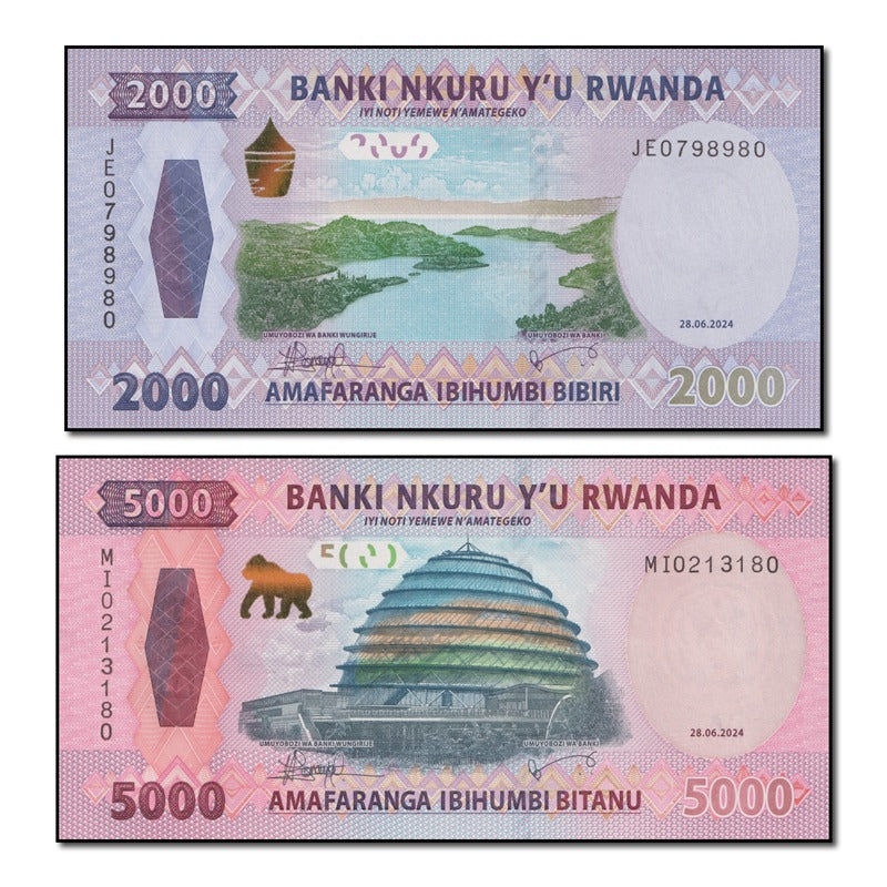Rwanda 2024 2000 & 5000 Francs P.45 & 46 CFU Pair