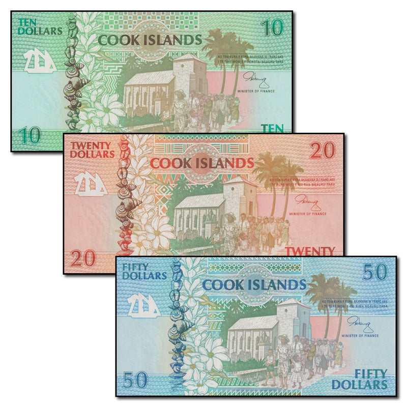 Cook Islands (1992) 10, 20 & 50 Dollars Set of 3 CFU