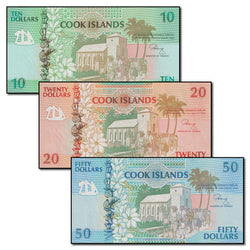 Cook Islands (1992) 10, 20 & 50 Dollars Set of 3 CFU