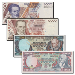 Ecuador 1999 5000, 10,000, 20,000 & 50,000 Sucres Set of 4 CFU