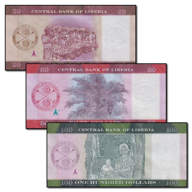 Liberia 2021-2022 20, 50 & 100 Dollars Set of 3 CFU