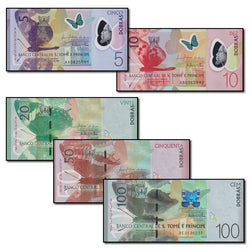 St. Thomas & Prince 2016 5, 10, 20, 50 & 100 Dobras Set of 5 CFU