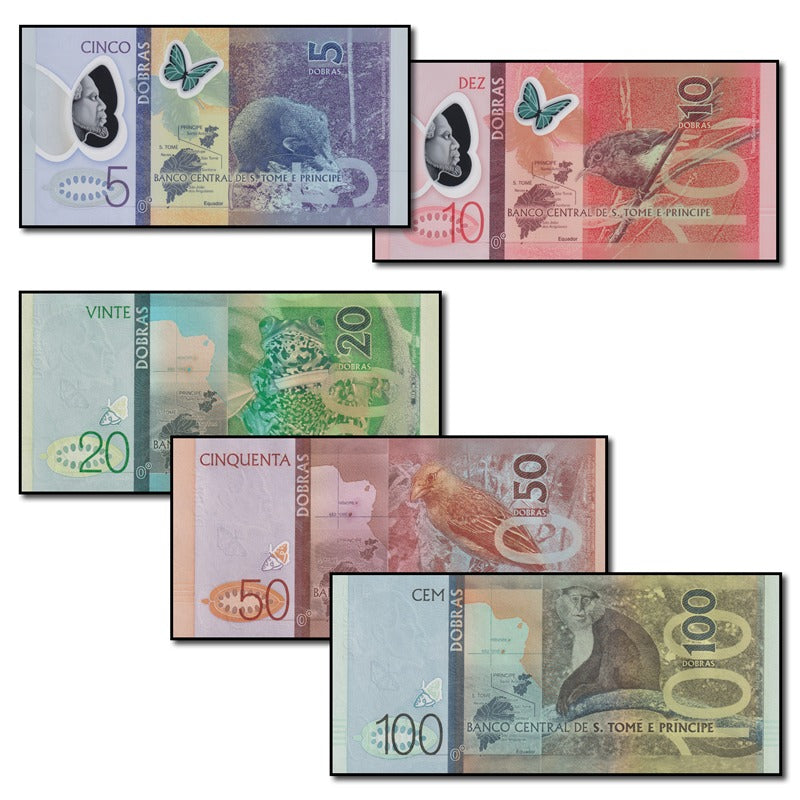 St. Thomas & Prince 2016 5, 10, 20, 50 & 100 Dobras Set of 5 CFU