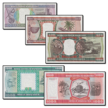 Mauritania 100, 200, 500 & 1000 x 2 Ouguiya Set of 5 CFU