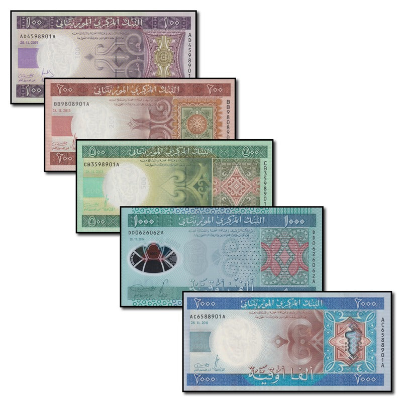 Mauritania 2011-2015 100, 200, 500, 1000 & 2000 Ouguiya Set of 5 CFU