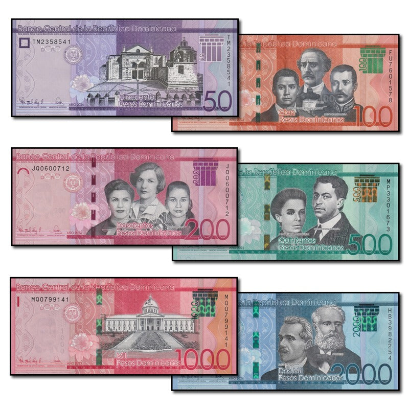 Dominican Republic 2024 50, 100, 200, 500, 1000 & 2000 Pesos Set of 6 CFU