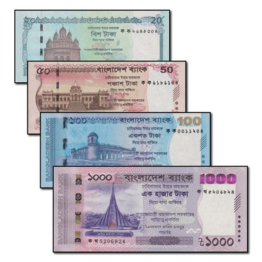 Bangladesh 2025 20, 50, 100 & 1000 Taka Set of 4 CFU