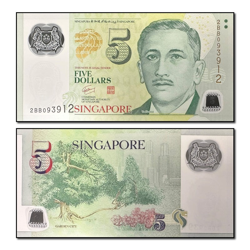 Singapore 2007-2023 Polymer 5 Dollars P.47 CFU