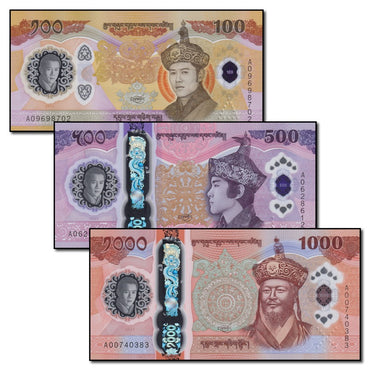 Bhutan 2025 100, 500 & 1000 Ngultrum Set of 3 CFU