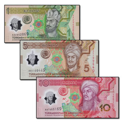 Turkmenistan 2025 1, 5 & 10 Manat Polymer Set of 3 CFU