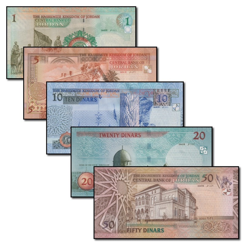 Jordan 2010-2021 1-50 Dinars Set of 5 CFU