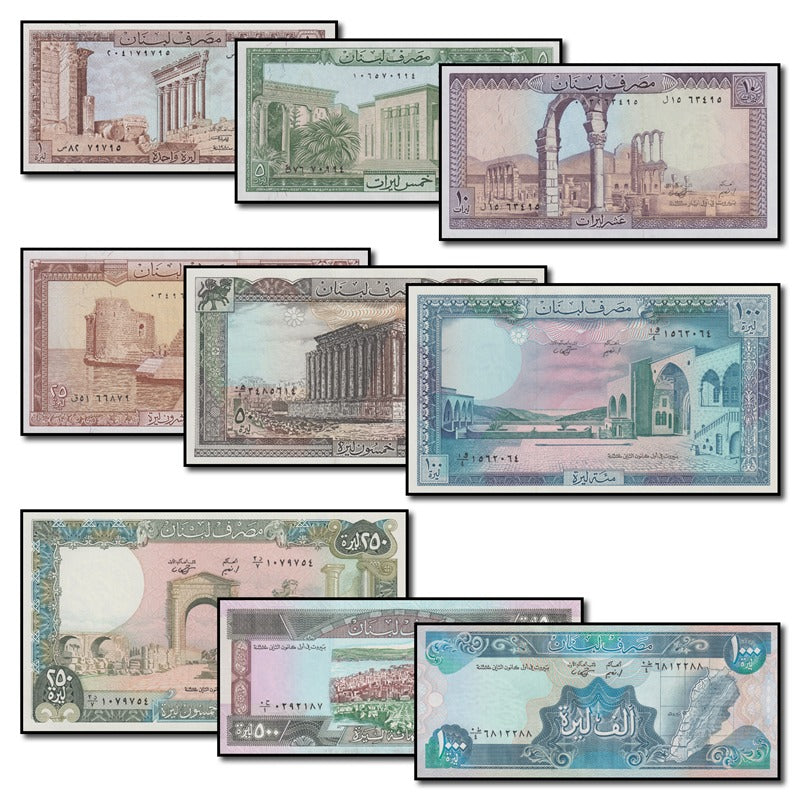 Lebanon 1980-1988 1-1000 Livres Set of 9 CFU