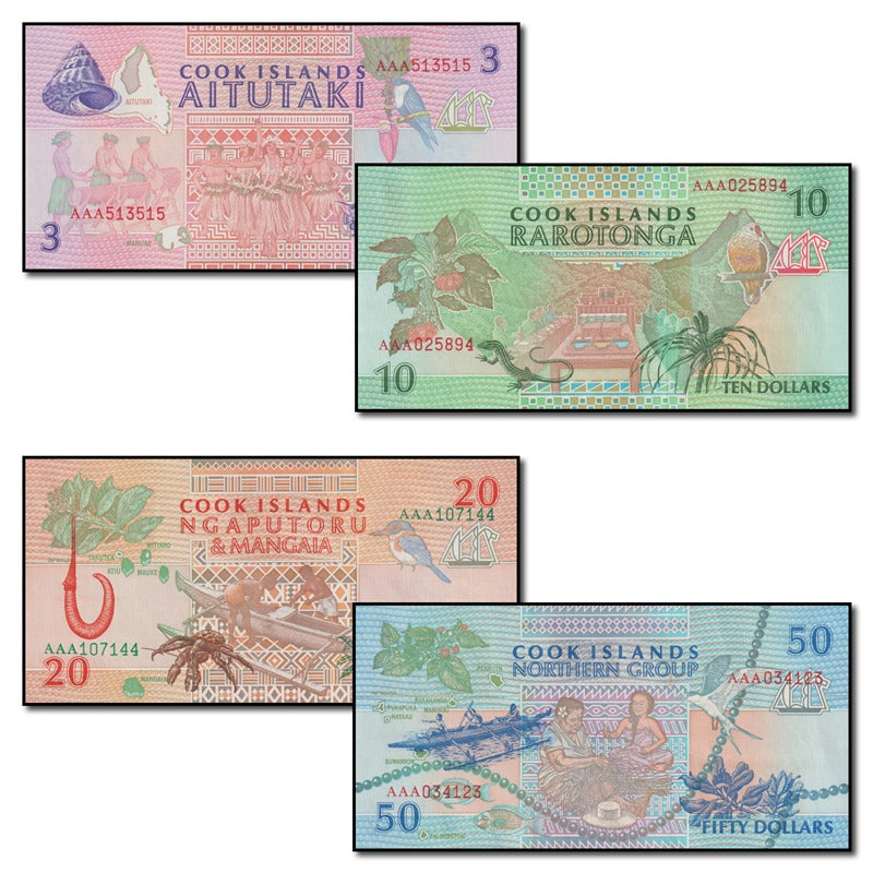 Cook Islands (1992) 3, 10, 20 & 50 Dollars Set of 4