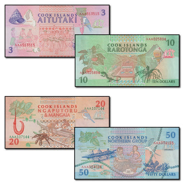 Cook Islands (1992) 3, 10, 20 & 50 Dollars Set of 4