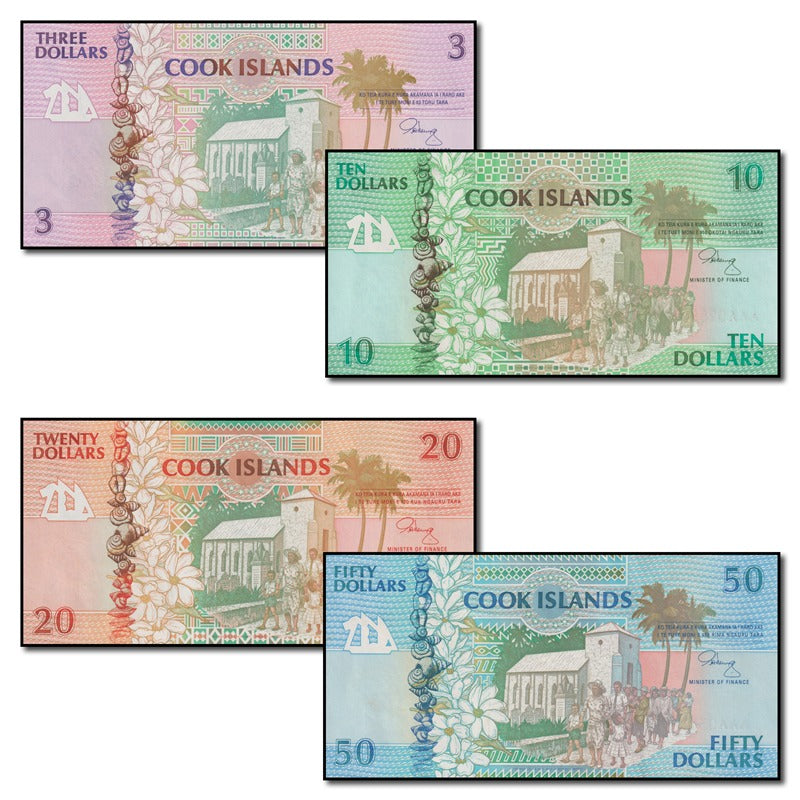 Cook Islands (1992) 3, 10, 20 & 50 Dollars Set of 4