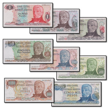 Argentina (1983-1985) 1-5000 Pesos Set of 8 P.311-318 CFU