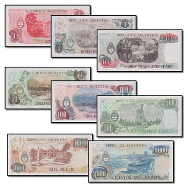 Argentina (1983-1985) 1-5000 Pesos Set of 8 P.311-318 CFU