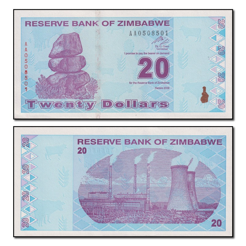 Zimbabwe 2009 20 Dollars P.95 CFU
