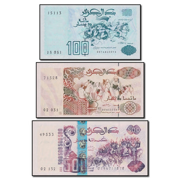 Algeria 1992 100, 200 & 500 Dinars Set of 3 CFU