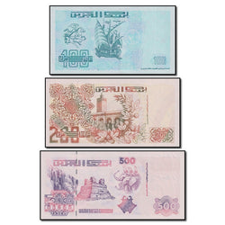 Algeria 1992 100, 200 & 500 Dinars Set of 3 CFU