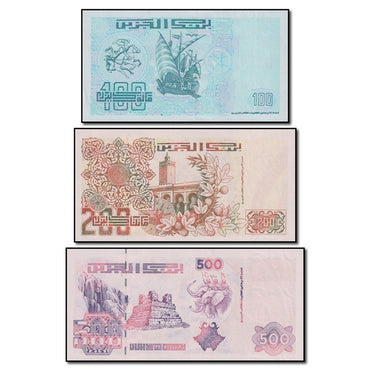 Algeria 1992 100, 200 & 500 Dinars Set of 3 CFU