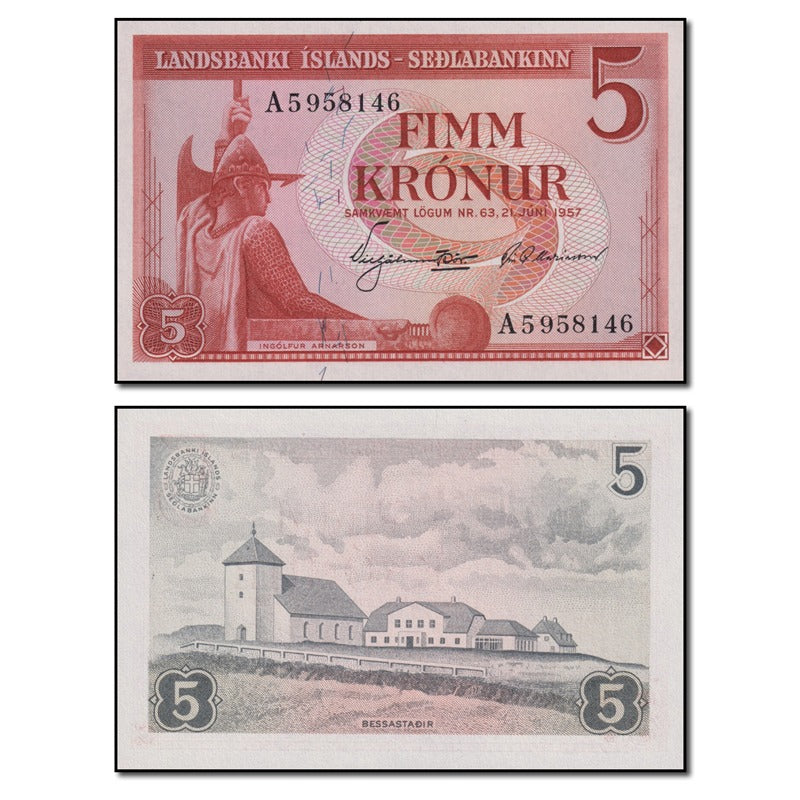 Iceland 1957 5 Kronur P.37 CFU