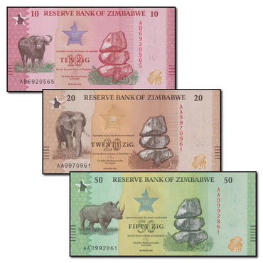 Zimbabwe 2026 10, 20 & 50 ZiG Set of 3 CFU