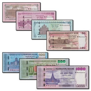Bangladesh 2025 5, 10, 20, 50, 100, 500 & 1000 Taka Set of 7 CFU