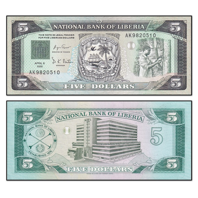 Liberia 1991 5 Dollars P.20