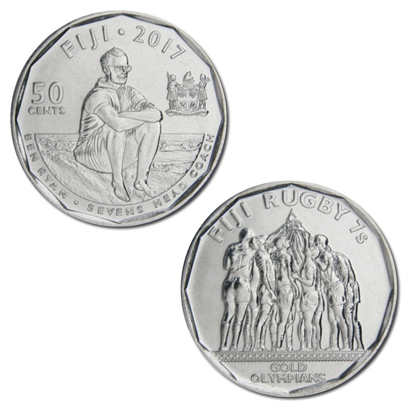 Fiji 2017 Rugby Sevens 50c Gold Olympians UNC