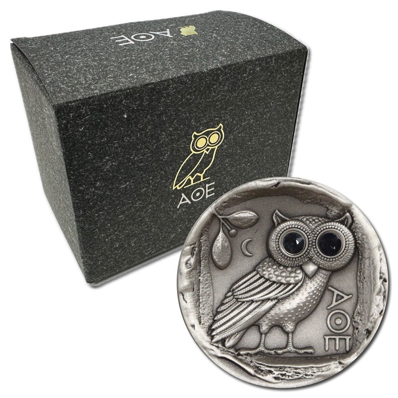Fiji 2019 Owl of Athena $2 Antiqued Silver Sapphire