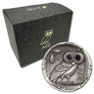 Fiji 2019 Owl of Athena $2 Antiqued Silver Sapphire