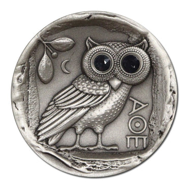 Fiji 2019 Owl of Athena $2 Antiqued Silver Sapphire