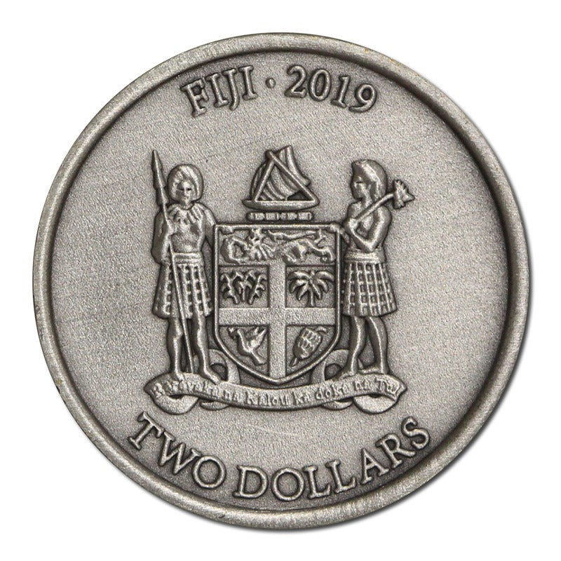 Fiji 2019 Owl of Athena $2 Antiqued Silver Sapphire