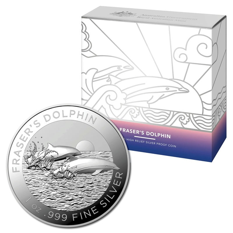 $5 2021 Fraser's Dolphin 1oz Silver High Relief Proof