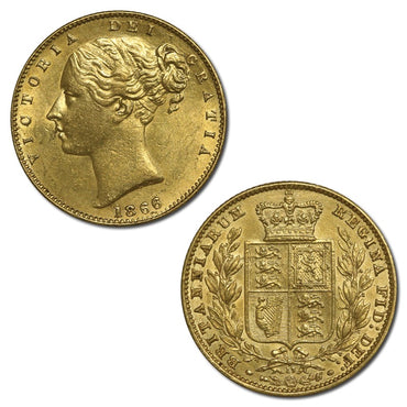 Great Britain 1866 Victoria Shield Gold Sovereign EF