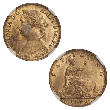 Great Britain 1890 Victoria Farthing NGC MS 64 RB
