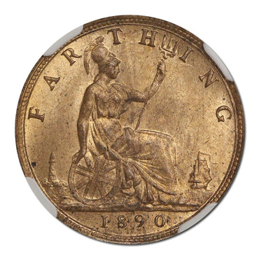 Great Britain 1890 Victoria Farthing NGC MS 64 RB