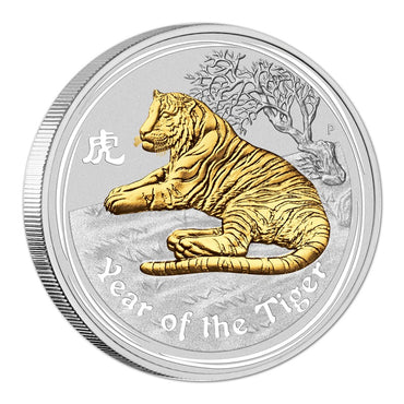 2010 Year of the Tiger Gilded 1oz Silver - Coin Only