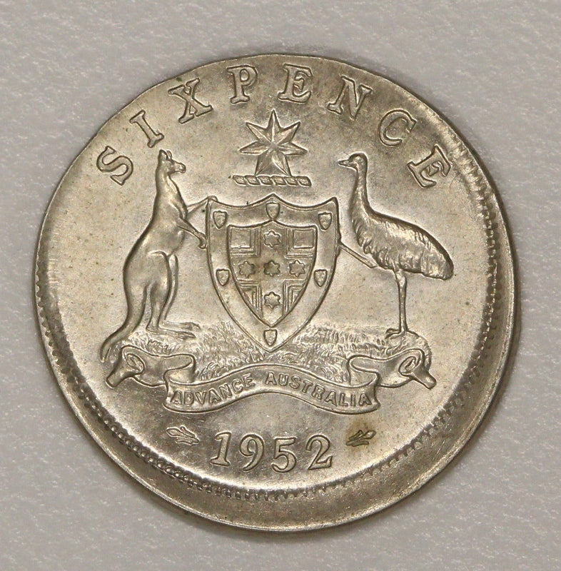 Australia 1952 Melbourne Sixpence Error 10% Mistrike