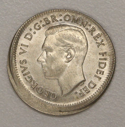 Australia 1952 Melbourne Sixpence Error 10% Mistrike