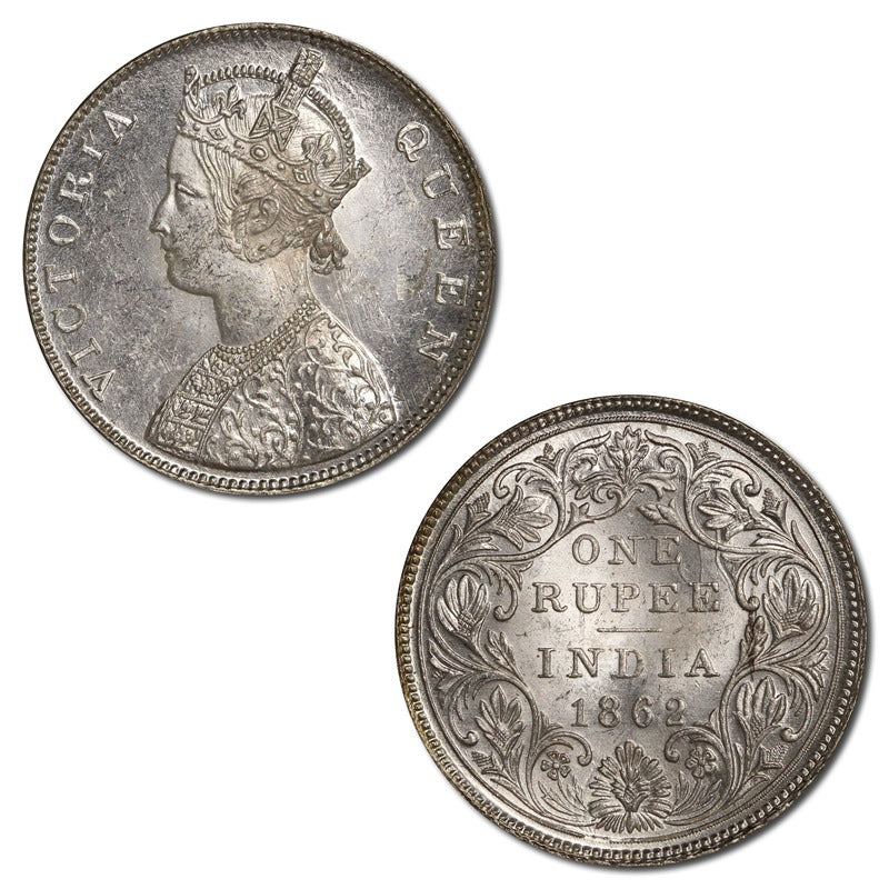 British India 1862 Silver Rupee Lustrous UNC