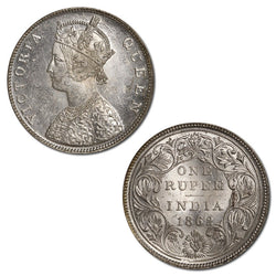 British India 1862 Silver Rupee Lustrous UNC