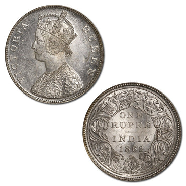 British India 1862 Silver Rupee Lustrous UNC