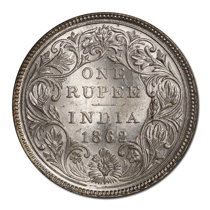 British India 1862 Silver Rupee Lustrous UNC
