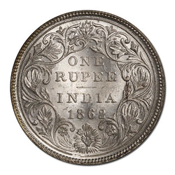 British India 1862 Silver Rupee Lustrous UNC