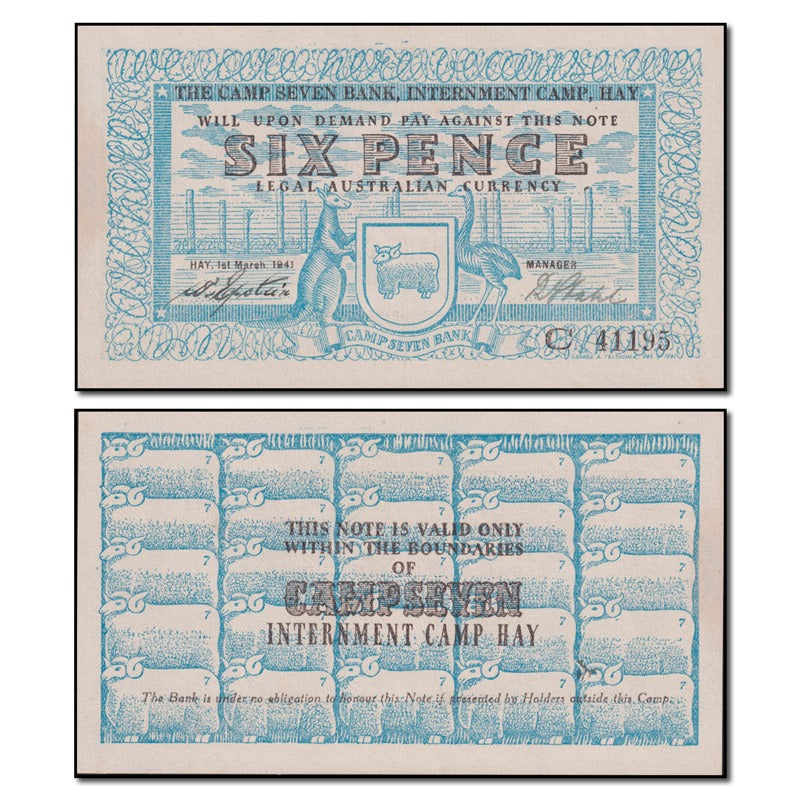 Australia 1941 Hay Internment Camp Sixpence nUNC