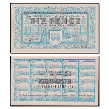 Australia 1941 Hay Internment Camp Sixpence nUNC