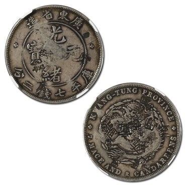 China (1890-1908) Kwangtung Silver Dragon Dollar Chopmarked NGC
